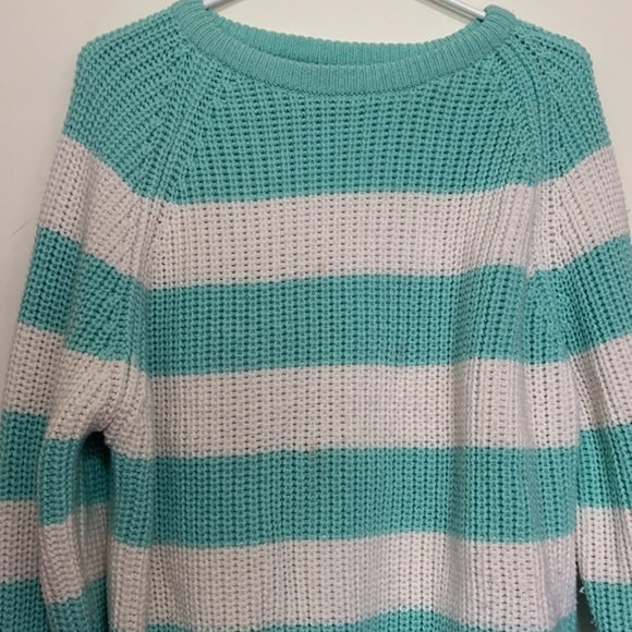 Vintage 80s Lady Footlocker Mint Green White Striped Sweater Made in Korea - Picture 2 of 10